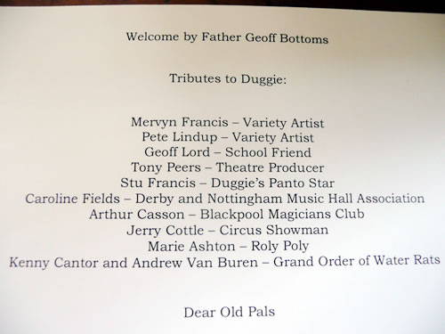 Duggie Chapman's Funeral. Order of Service.