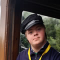 Corvin 'driving the steam train' at Bolton Abbey